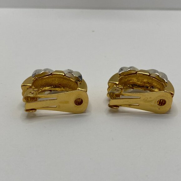 Vintage Two-Tone Gold and Silver Costume Clip-on Hoop Earrings - Picture 6 of 9
